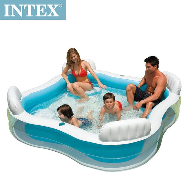 【INTEX】方型有靠墊透明戲水游泳池 (56475)