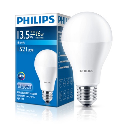 【Philips 飛利浦】LED球型 13.5W廣角LED燈泡E27 全電壓