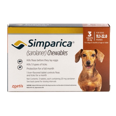 Simparica | ยาเม็ดชนิดเคี้ยว สำหรับกำจัดเห็บ หมัด ขี้เรื้อน ไรหู (สุนัข 5-10 กก)