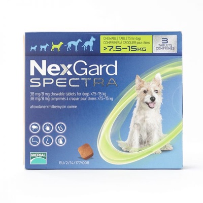 Nexgard Spectra | ยากำจัดเห็บ หมัด สุนัข ชนิดเม็ด สำหรับสุนัขที่มีน้ำหนัก 7.5-15 กิโลกรัม