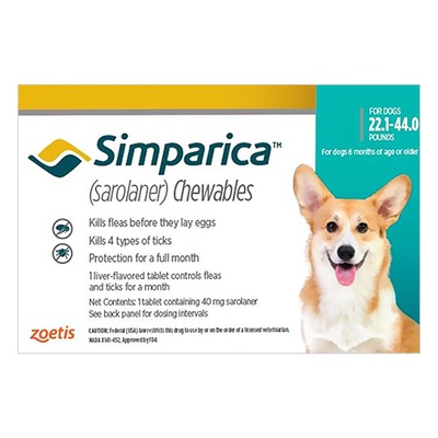 Simparica | ยาเม็ดชนิดเคี้ยว สำหรับกำจัดเห็บ หมัด ขี้เรื้อน ไรหู (สุนัข 10-20 กก)