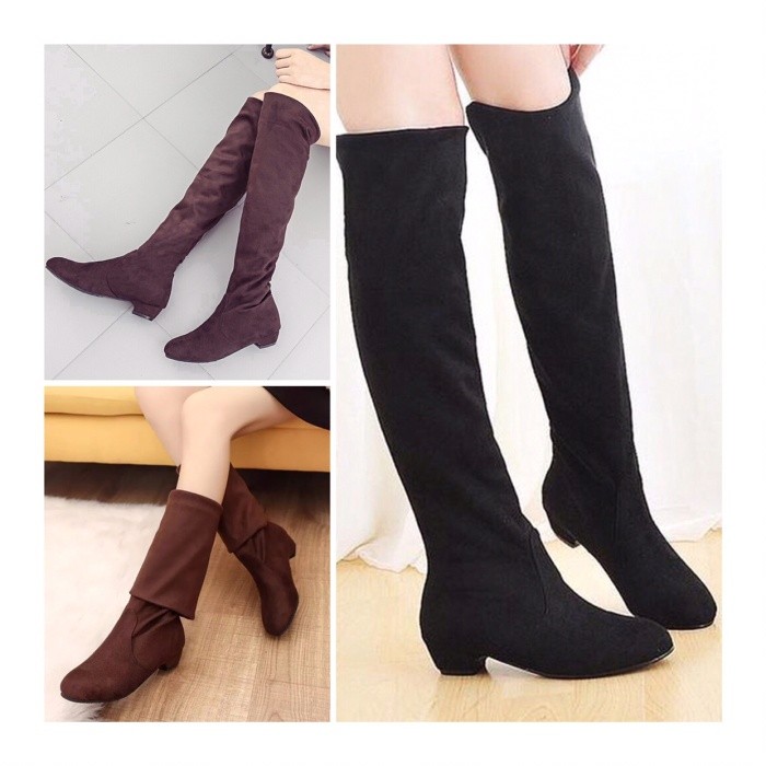 knee high suede leather boots