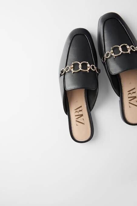 zara leather mule loafers with chains