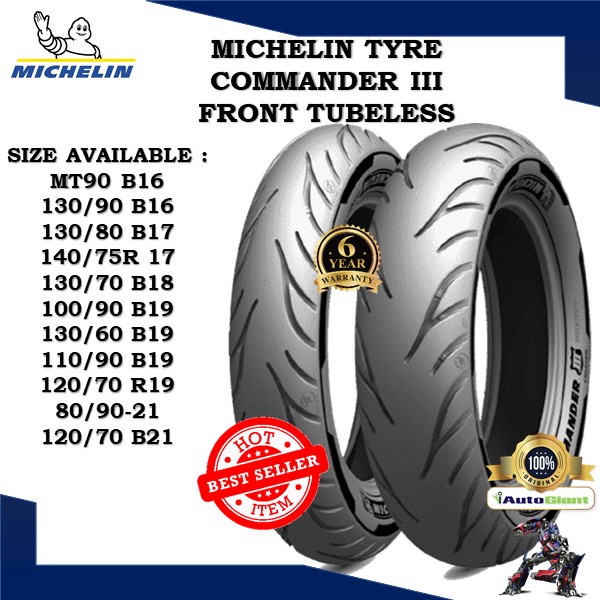 Michelin Commander II Reinforced Motorcycle Tire Cruiser Front 80/90-21 