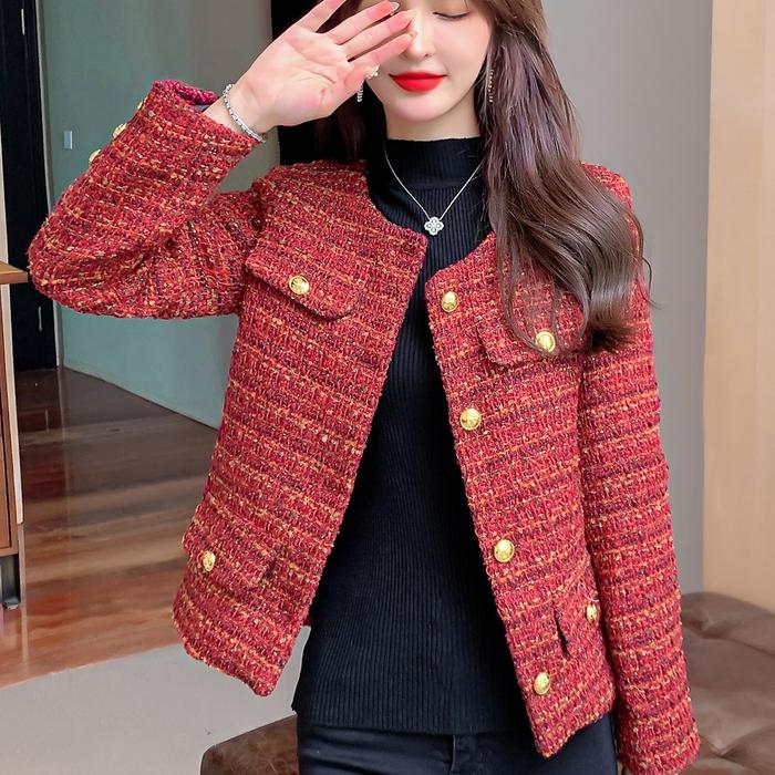 red tweed blazer