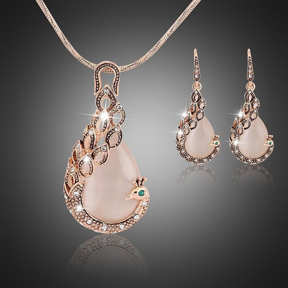 Fashion Crystal Silver Gold Women Earrings Pendant Necklace Jewelry Set NT345-53