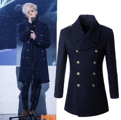 bigbang gd 权志龙 崔胜贤同款羊毛呢风衣外套型男修身呢子大衣 1比1