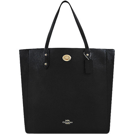 coach 皮革压纹托特包-黑色(大型)
