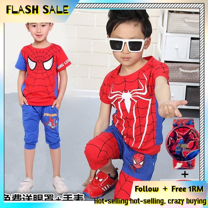 Spiderman Kids Costume Set Outfit Shirt Pants Mask Cosplay Superhero Halloween Baju Spiderman Budak Kostum 孩童蜘蛛侠服套装 Shopee Malaysia
