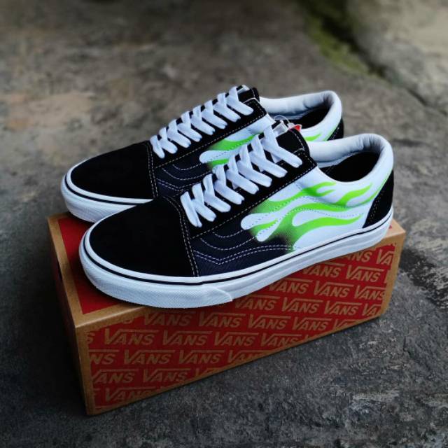 vans green flame old skool