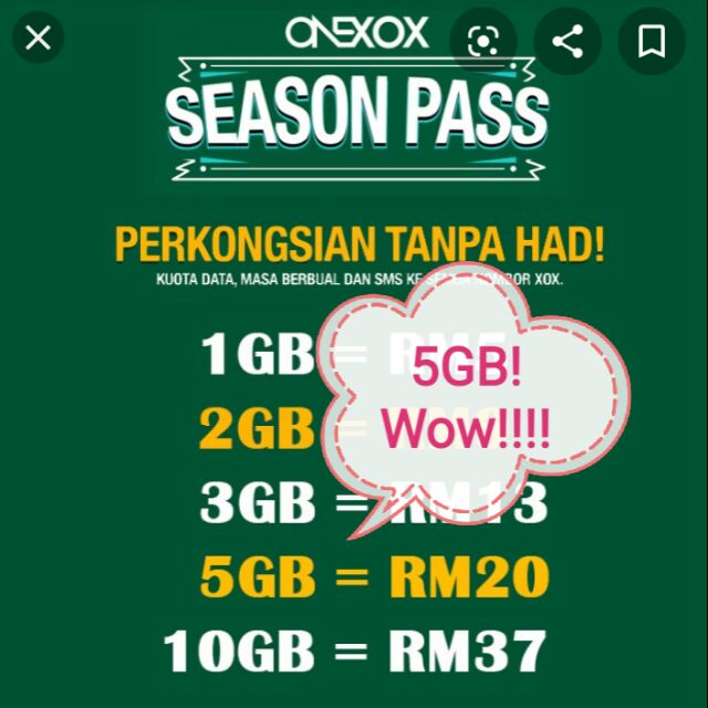 Xox Season Pass Data 5gb Price Promotion May 2021 Biggo Malaysia