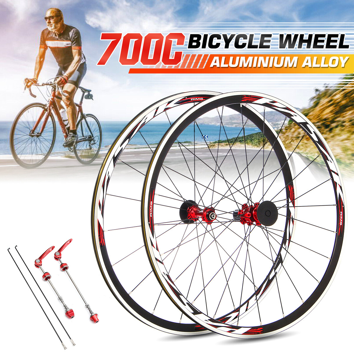 PASAK 700C Ultra Light Road Bike Wheel Front Rear Wheelset Aluminum Rim Deep C/V 