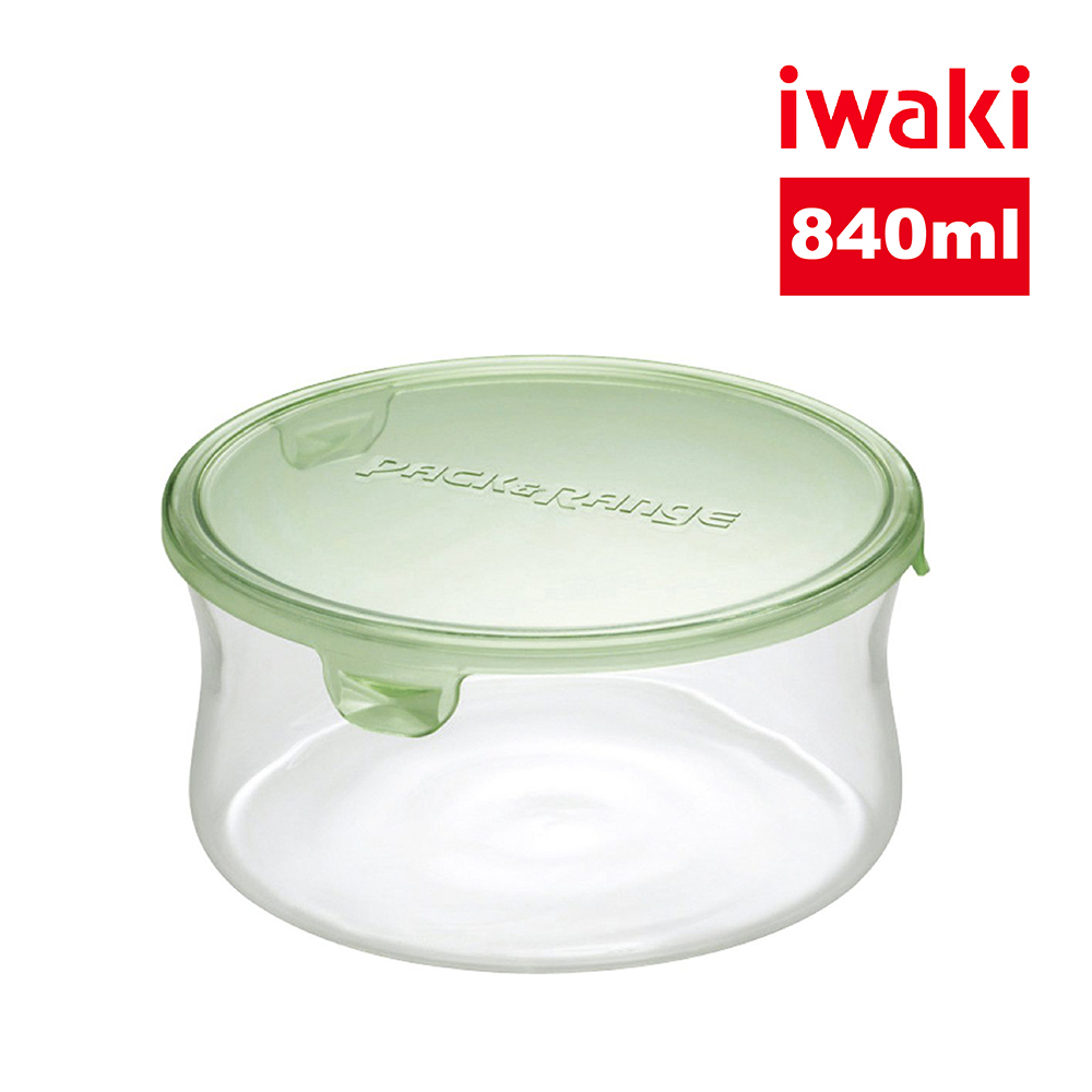 【iwaki】日本耐热抗菌玻璃圆形微波保鲜盒840ml-绿