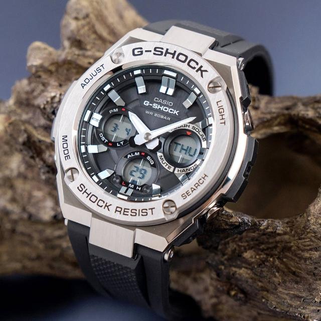 【g-shock】強悍太陽能雙顯運動表-黑x銀(gst-s110-1adr)