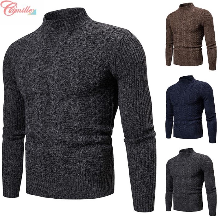Macondoo Mens Knit Turtleneck Contrast Color Casual Pullover Sweater 