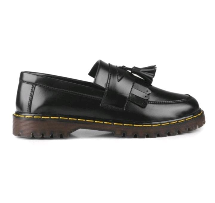 adrian yellow stitch leather tassel loafers