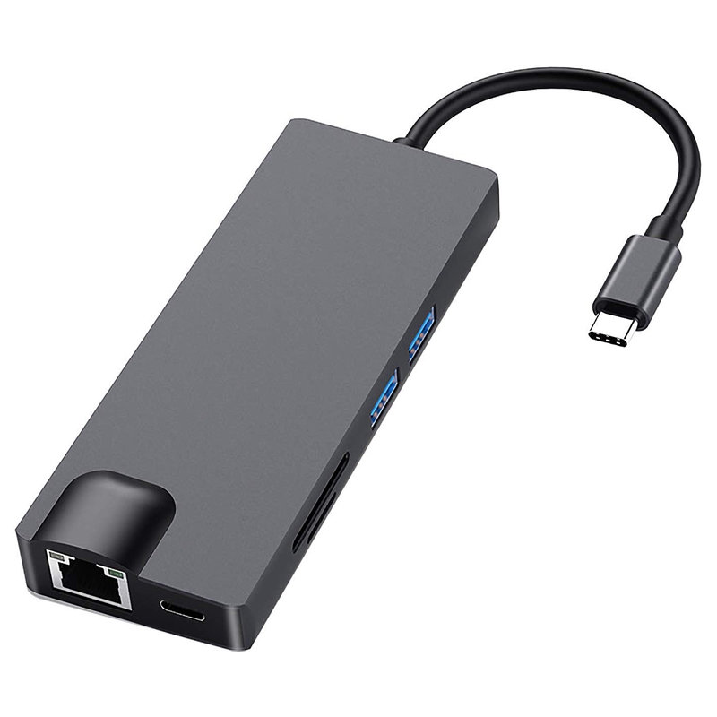 8in1 Type C Hub Multiport Adapter 4K HDMI USB 3.0 Micro SD//TF Card Giga Ethernet