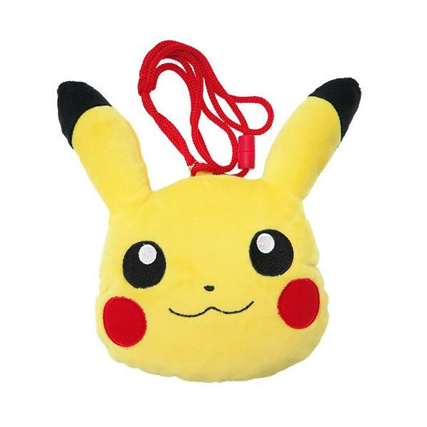 【日本进口正版】皮卡丘 pikachu 大头造型 挂绳 绒毛 珠扣包 零钱包